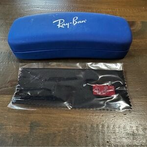 Ray Ban Eyeglasses Sunglasses Case BLUE Hard Shell Clamshell Silver Logo + Cloth